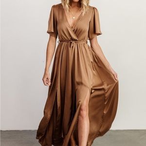 Baltic Born - Sicily Satin Maxi Dress - Mocha in size XXL